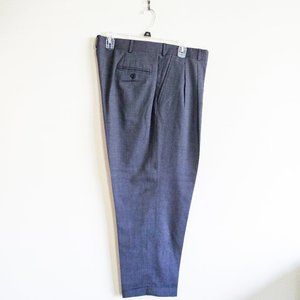 MEN'S LANDS END 100% WOOL DARK GREY PLEATED CUFFED DRESS PANTS - 38/28  EUC